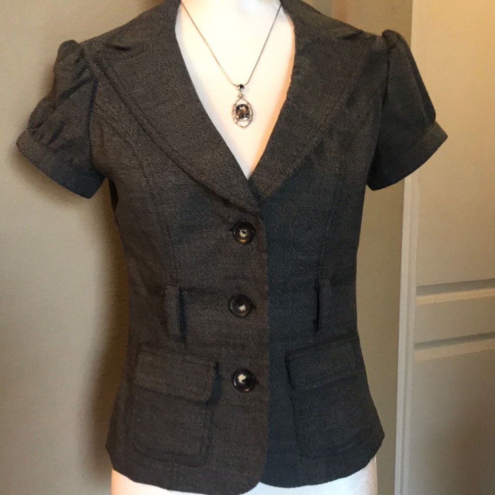 BCX Back Lined Short Sleeve Blazer-Grey 3 Button